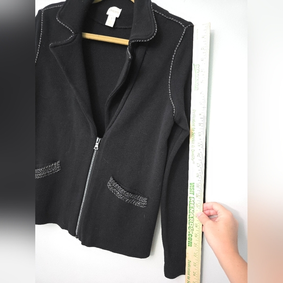 Chicos Jacket Black Half Zip Up Size Med Collared Thick Threading Cotton Knit - Picture 12 of 12